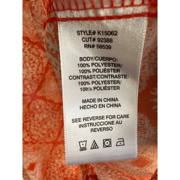 Kut From the Kloth sz XL orange block print tie hemline 3/4 sleeve semisheer top - Picture 5 of 7